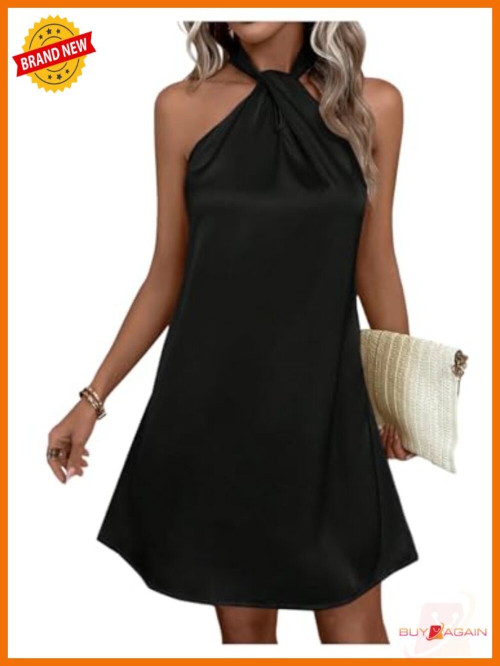 Pearl Beaded Halter Tie Back Sleeveless A-Line Midi Dress